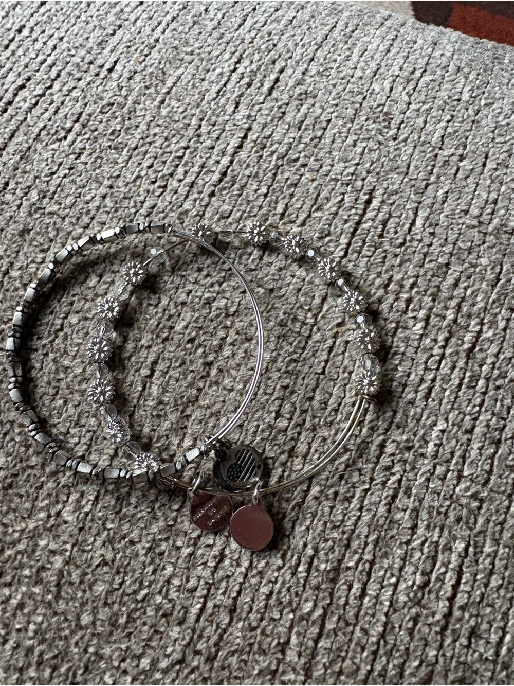 Alex and Ani Silver Floral Bead & Charm Adjustable Bracelet Set